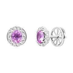 Classic Pink Sapphire Diamond 14K White Gold Earrings for Her