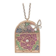 Collana con farfalla e zaffiro da giardino in oro rosa 18K