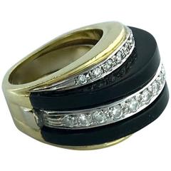 1960s Onyx Diamond Gold Platinum Ring 9