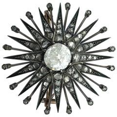 Antique Rose Cut Diamond Silver Gold Brooch Hair Jewel 2