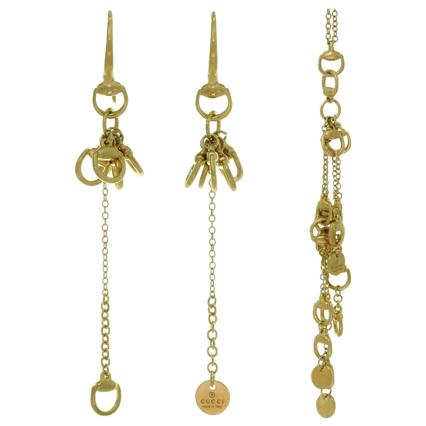 Gucci Horsebit Yellow Gold Necklace and Dangle Earrings Set