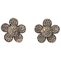 Pendiente Floral de Diamantes Pave Plata 925 Pendiente Floral de Diamantes Regalo de Cumpleaños
