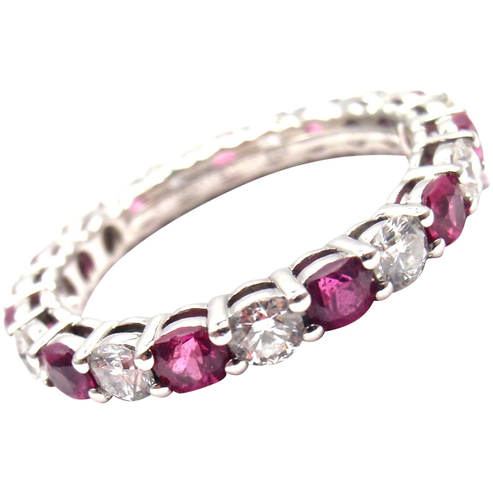 Tiffany & Co. Diamond Ruby Shared Setting Wide Platinum Band Ring