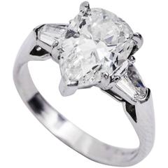3.24 Carat Pear Shape Diamond Platinum Three-Stone Ring 5