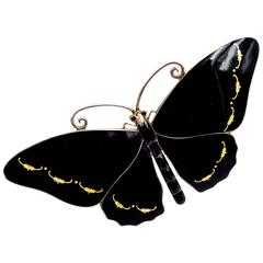 Elegant Enamel Silver Gold Butterfly Pin