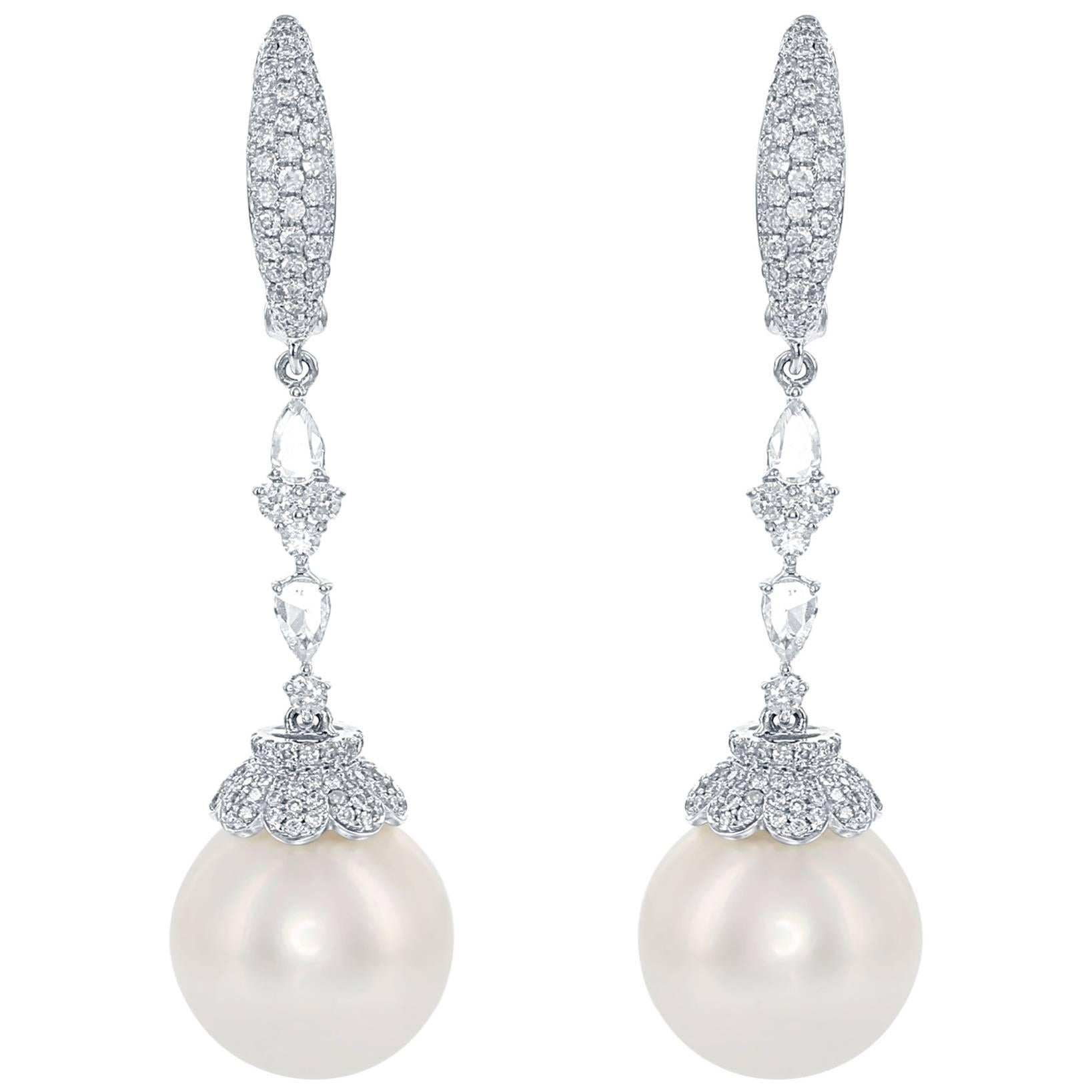 South Sea White Pearl Diamond Drop Earring For Sale