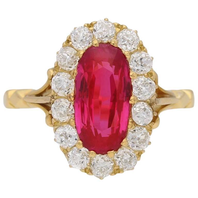 Antique Natural Burmese Ruby and Diamond Ring, circa 1900 For Sale