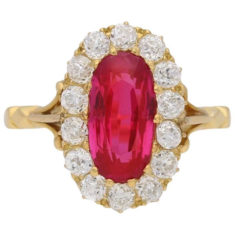 Antique Natural Burmese Ruby and Diamond Ring, circa 1900