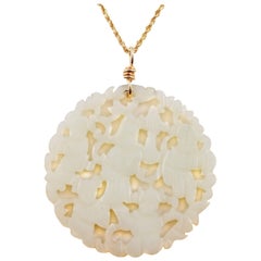 Carved Nephrite Jade Necklace in 14 Karat Gold