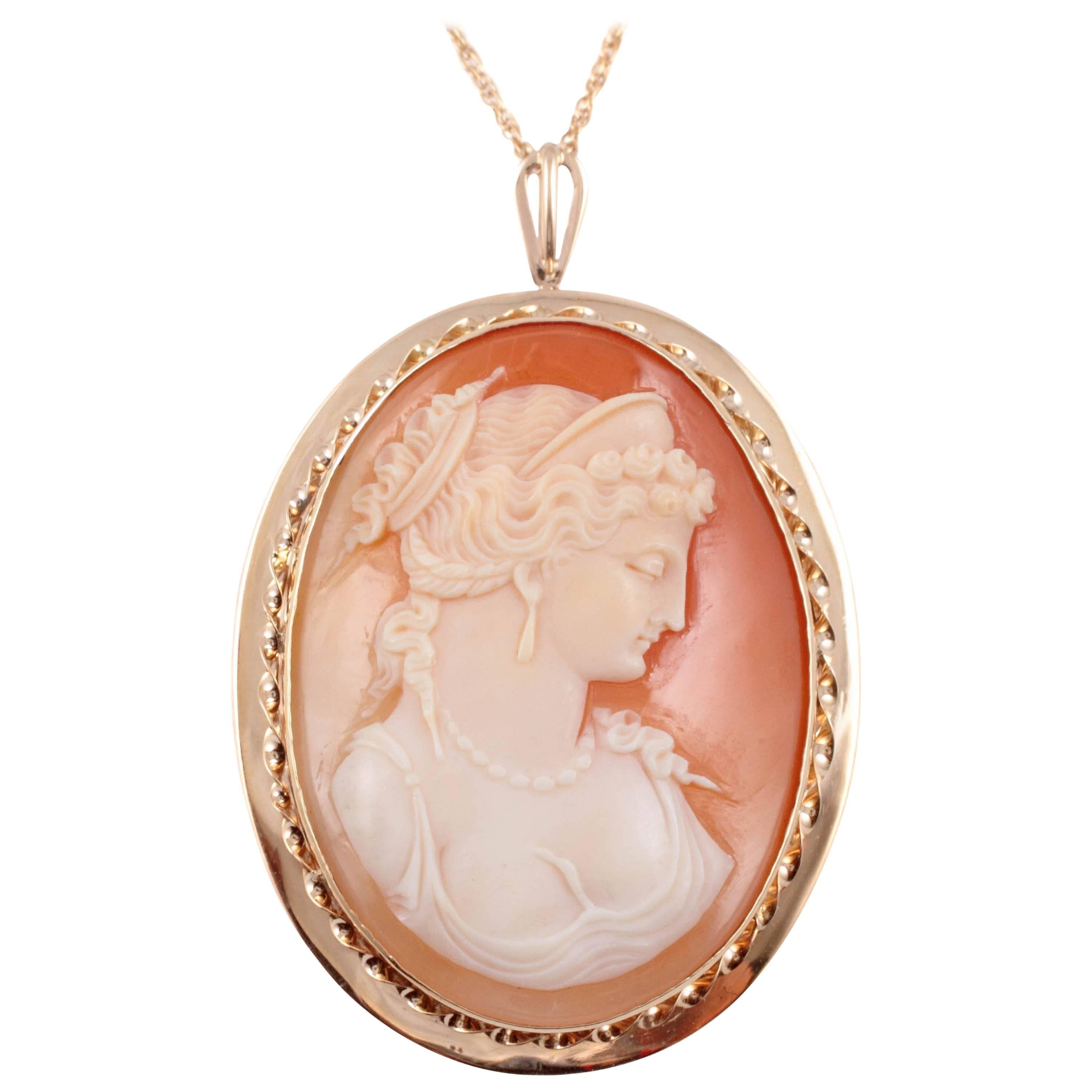 Gold Cameo Pin Pendant on Gold Filled Chain