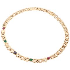 Ruby Emerald Sapphire Yellow Gold Necklace