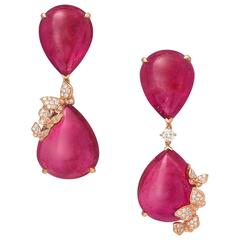 Vanleles Diamond Rubellite Gold Dancing Butterfly Earrings 3