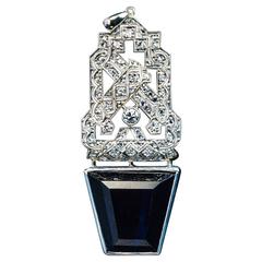 Art Deco Sapphire Diamond Platinum Pendant 7