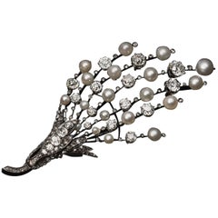 Large Antique French Pearl Diamond Brooch Pendant