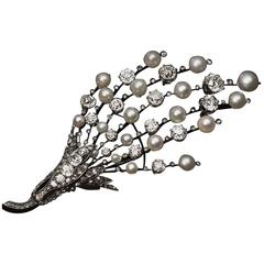 Large Antique French Pearl Diamond Brooch Pendant 5