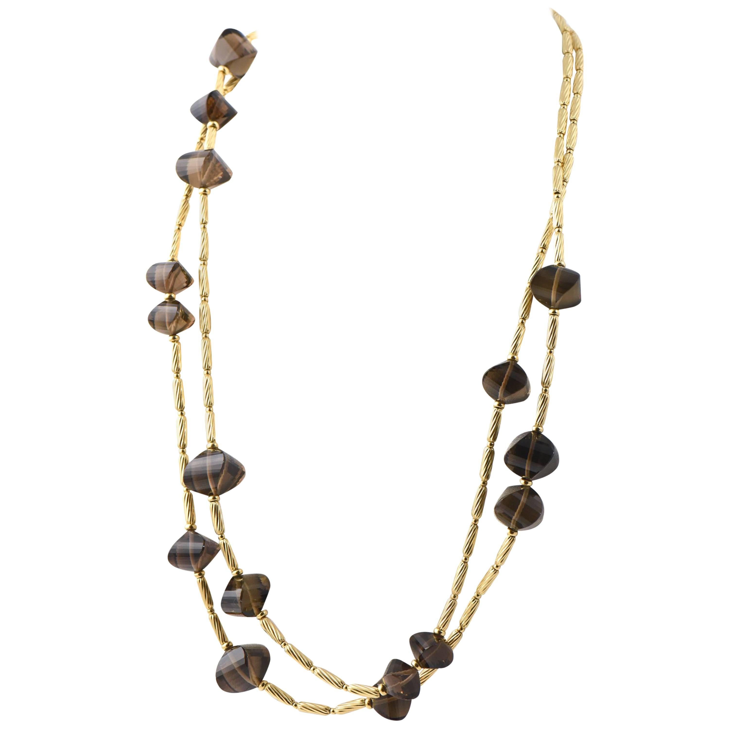David Yurman Smoky Quartz and Gold Cable Bead Necklace