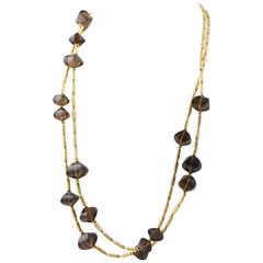 David Yurman Smoky Quartz and Gold Cable Bead Necklace 3