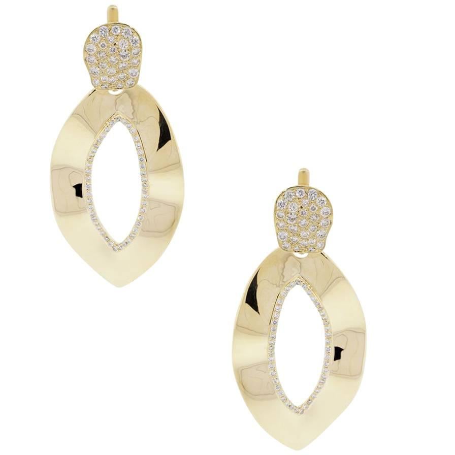 Diamond Gold Free-Form Door Knocker Earrings