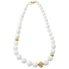 David Yurman White Agate and Sculpted Gold Bead Necklace