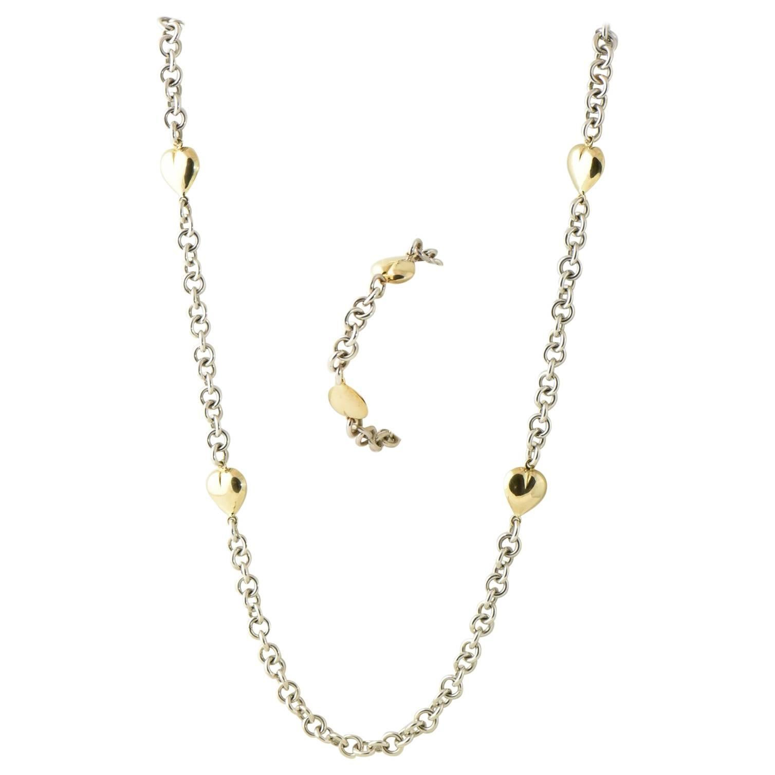 Gucci Gold Heart Station Sterling Chain Suite, Necklace and Bracelet