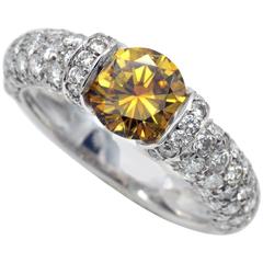 HRD Certified Fancy Intense Yellow Orange Diamond Engagement Ring 8