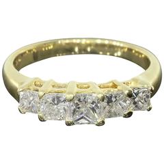 Princess Diamond Five-Stone Yellow Gold Shared Prong Engagement Ring 3