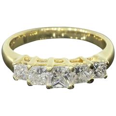 Princess Diamond Five-Stone Yellow Gold Shared Prong Engagement Ring