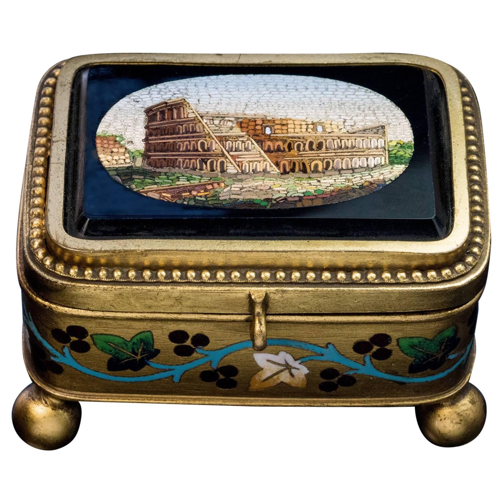 19th Century Antique Italian Micro Mosaic Jewelry Box