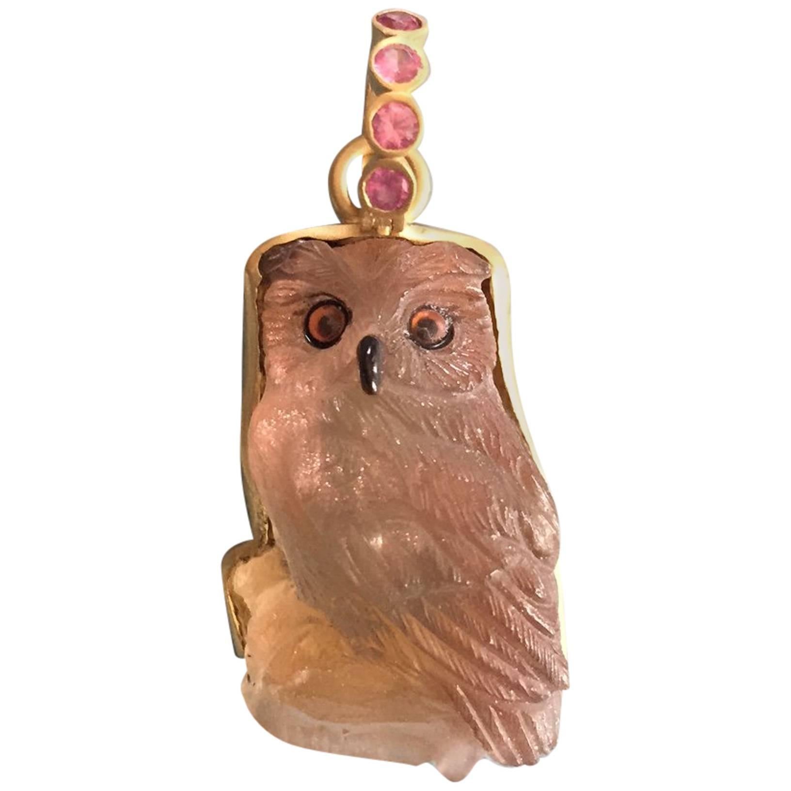 Moonstone Onyx Citrine Gold Owl Pendant