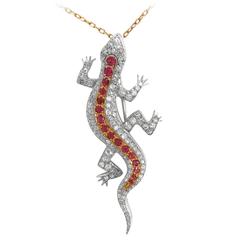 Edwardian Diamond Spinel yellow gold Salamander Pendant Pin 9