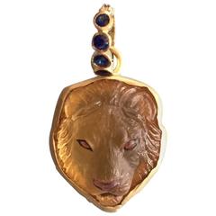 Hand-Carved Citrine Gold Lion Pendant
