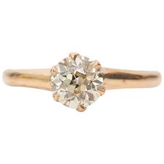 1905 GIA Certified 1.09 Carat Old Mine Diamond 10 Karat Gold Engagement Ring