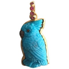 Hand-Carved Turquoise Gold Parrot