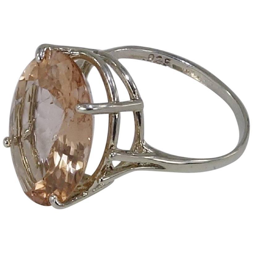 Oval Peach Morganite in Sterling Silver Ring
