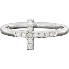 Diamond White Gold Sideways Cross Band or Midi Ring