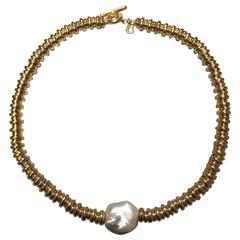 Yellow Silver and Pearl Necklace 3