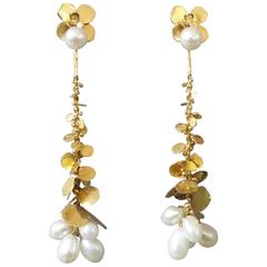 Wolfgang Zipp Long Dangling Detachable Modernist Pearl Gold Earrings 7
