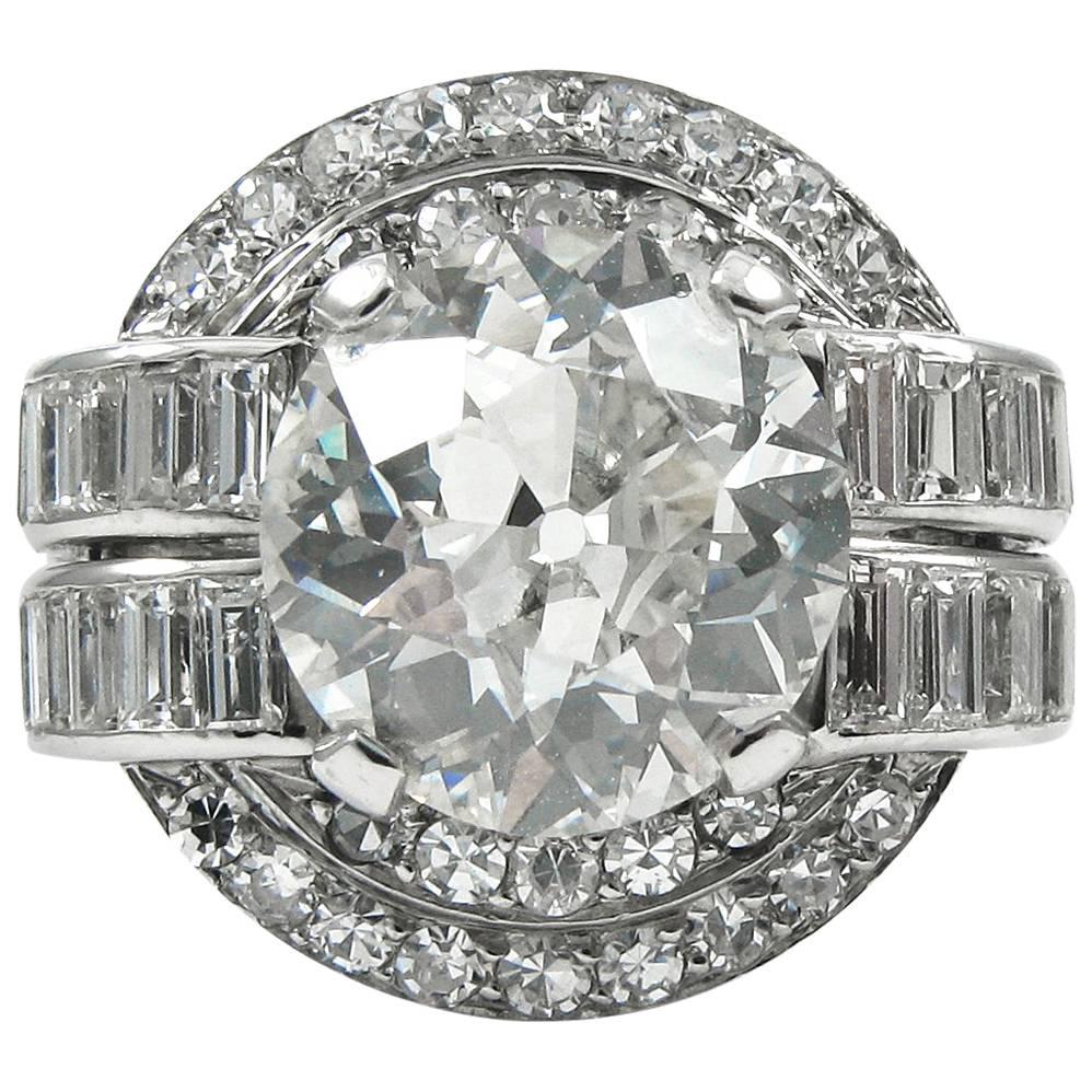 Art Deco 3.19 Carat Old European Cut Diamond Platinum Ring GIA Certified