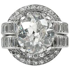 Art Deco 3.19 Carat Old European Cut Diamond Platinum Ring GIA Certified 12