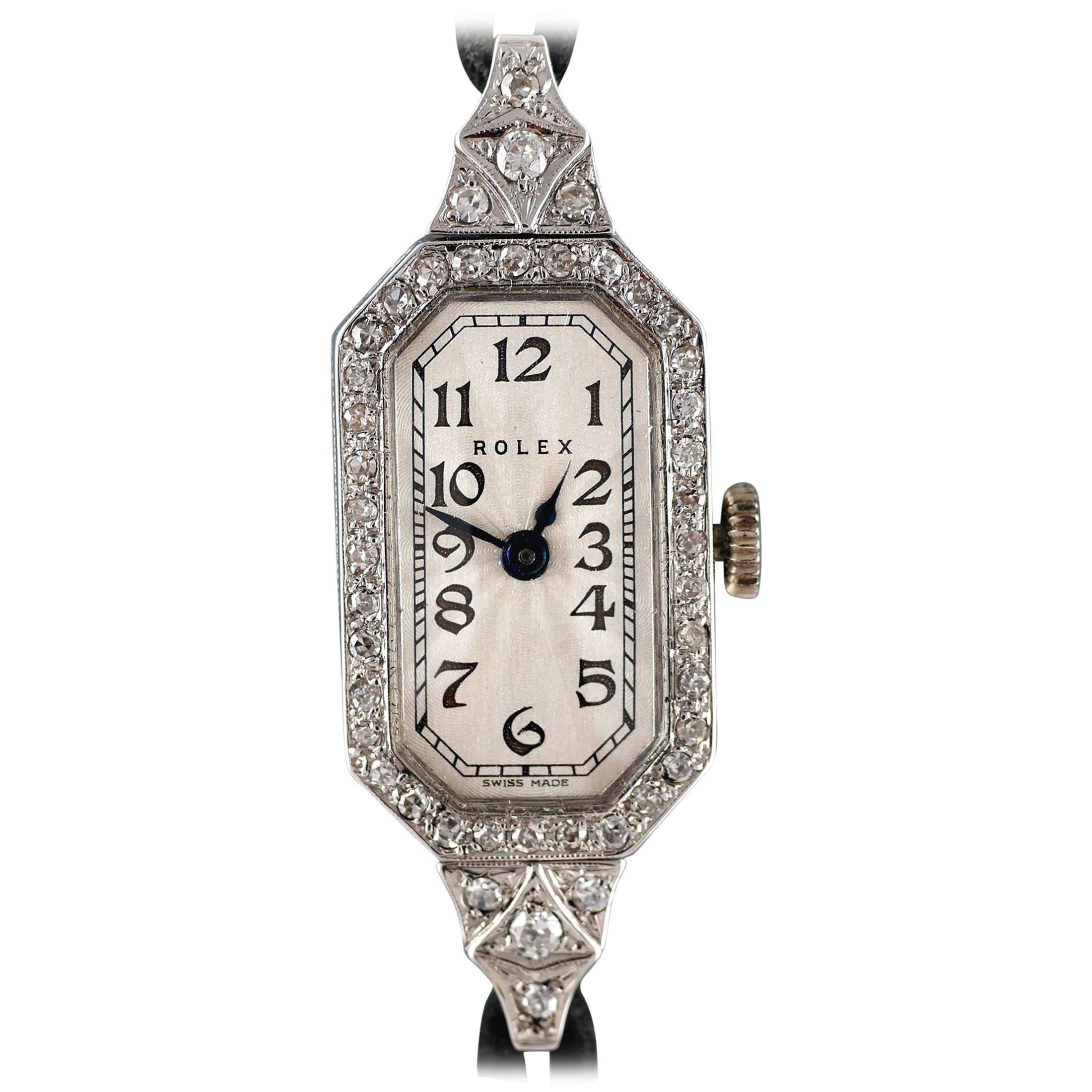 Rolex Ladies White Gold Diamond Wristwatch, 1924