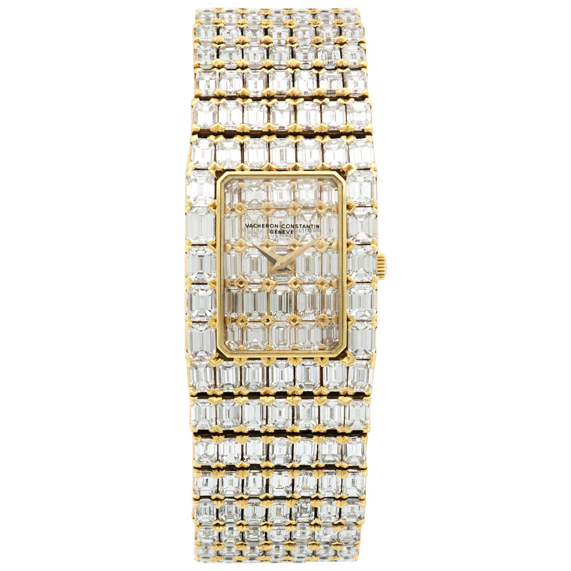 Vacheron Constantin Yellow Gold Emerald-Cut Diamond Bracelet Wristwatch