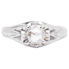Antique Early 20th Century Chinese Rose Cut Diamond Solitaire in Platinum