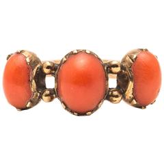 Georgian Coral Cabochon Yellow Gold Ring