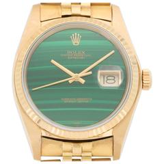 Retro Rolex Yellow Gold Datejust Malachite Dial Automatic Wristwatch Model 16018