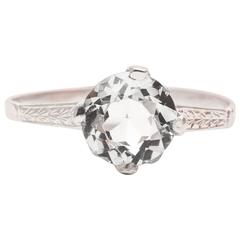 Edwardian Hand Engraved Aquamarine Platinum Solitaire Ring