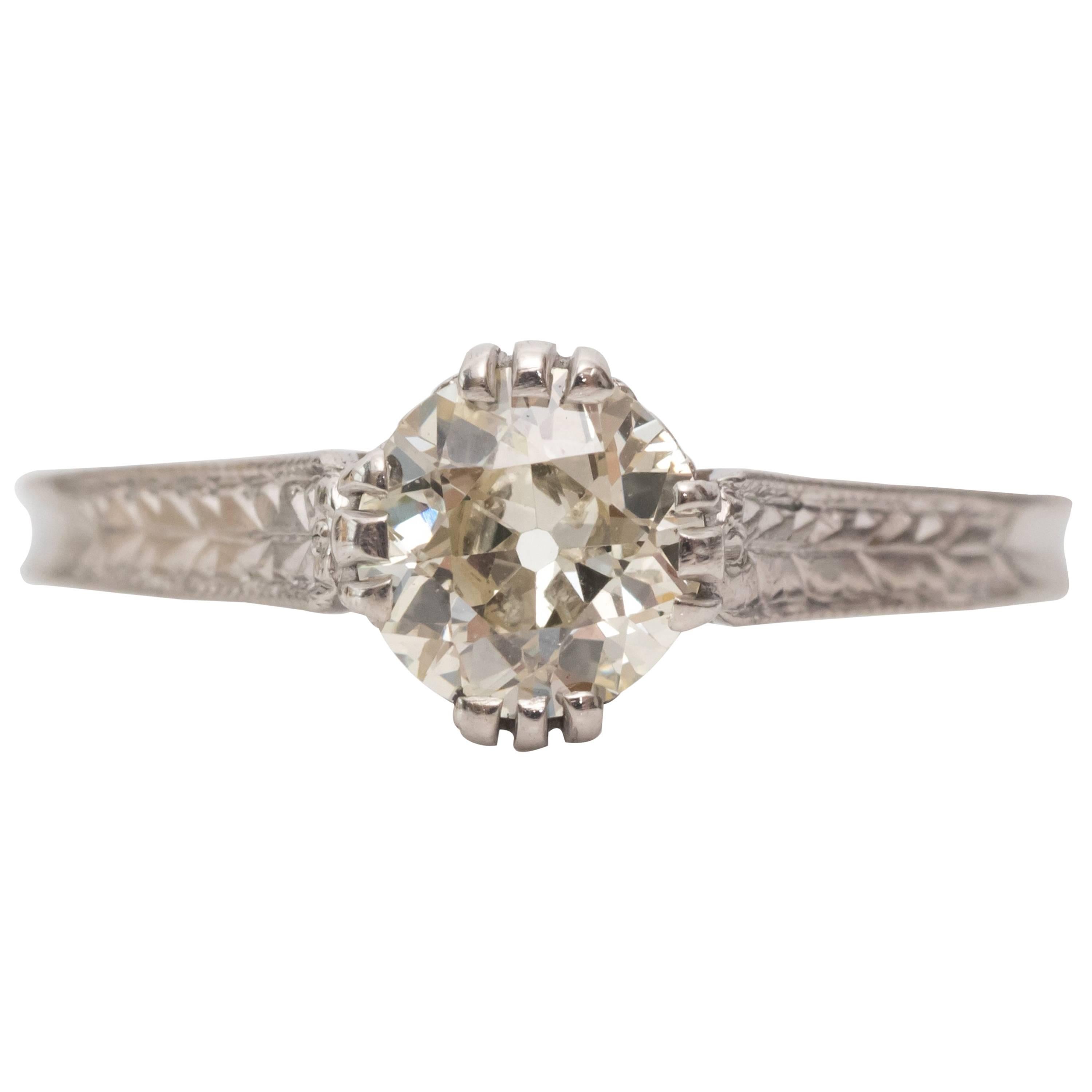 1930s GIA Certified 0.67 Carat Solitaire Diamond Platinum Engagement Ring