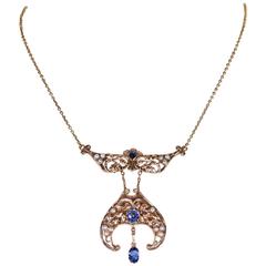 Arts & Crafts Sapphire Pearl Gold Necklace by Artificers' Guild