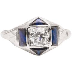 Belais Brothers Art Deco Sapphire Diamond White Gold Engagement Ring