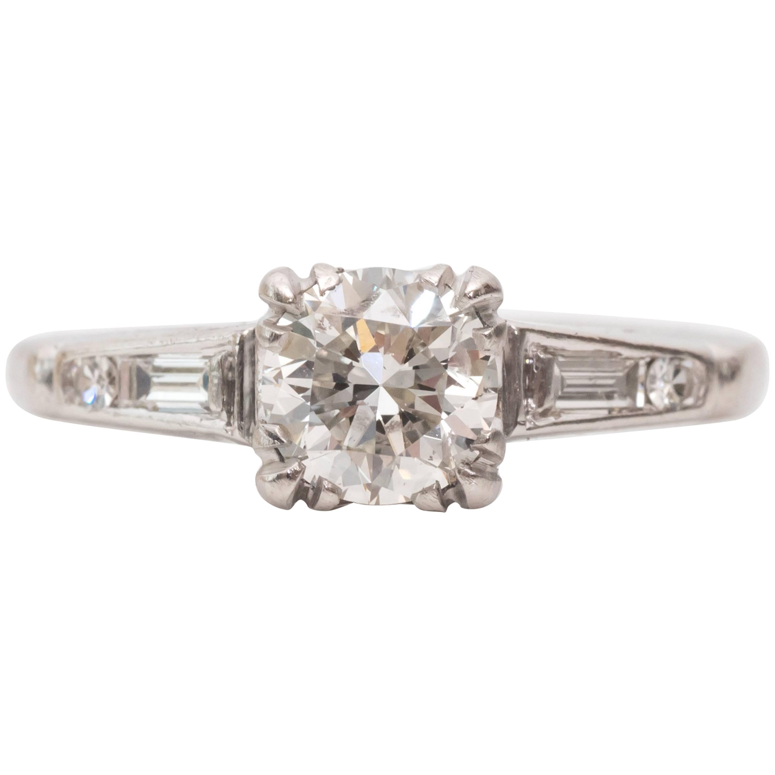 1940s GIA Certified 0.82 Carat Platinum Diamond Engagement Ring