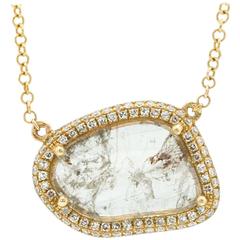 Contemporary Yellow Gold Pave Diamond Slice Pendant Chain Necklace 12